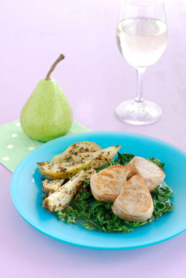 Pan Fried Pears Pork Medallions & Worked Spinach