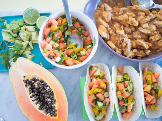 Papaya Salsa and Papaya Chicken Tacos