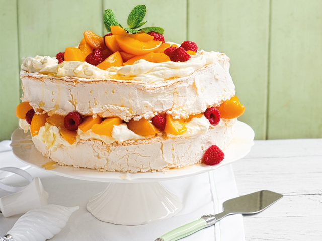 Peach and Raspberry Pavlova