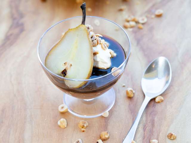 Dark Chocolate Mousse with Marsala Pears