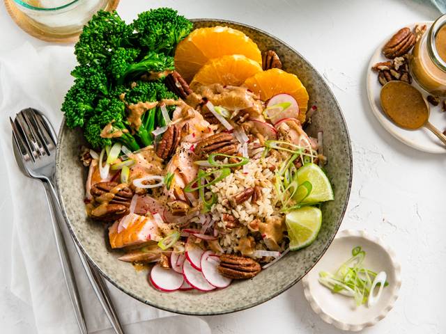 Pecan, Broccolini and Salmon Grain Bowl