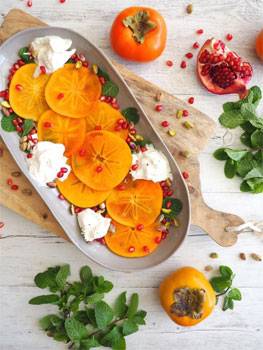 Persimmon, Burrata and Pistachio Salad