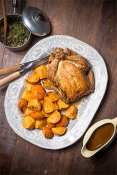 Roast Chicken with Persimmons and Puy Lentils