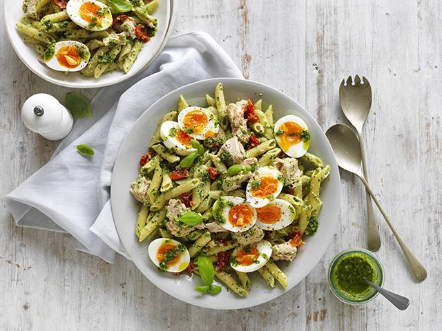 Pesto Tuna Egg and Pasta Salad