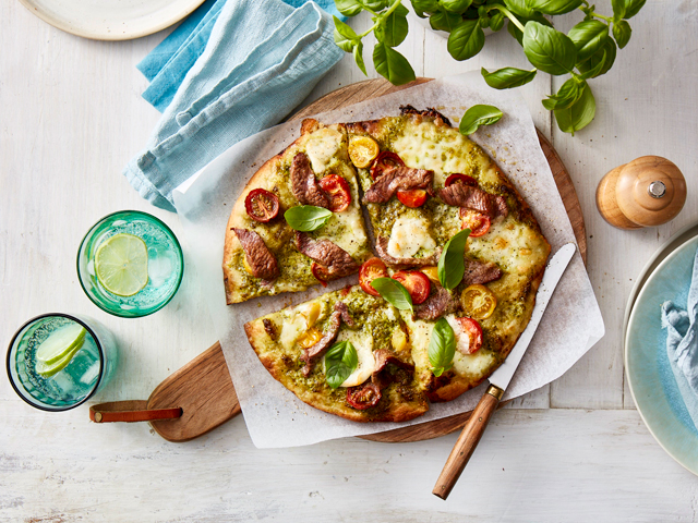 Pesto Lamb Caprese Pizza