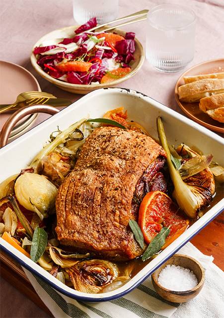 Slow Roasted Pork Belly with Fennel and Citrus Salad