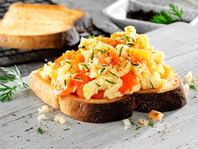 Smoked Salmon Scrambled Eggs on PureBred White Farmhouse Toast