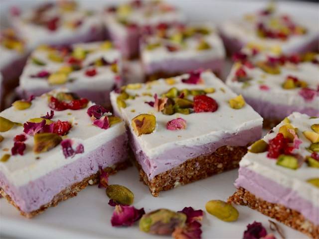 Raw Rose, Raspberry and Pistachio Slice