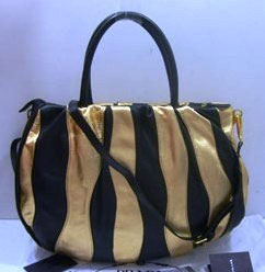Prada Inspired Handbag Gold & Leather Wave