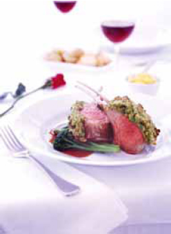 Valentine's Roast Rack of Lamb with sweet pea crust and pumpkin aioli