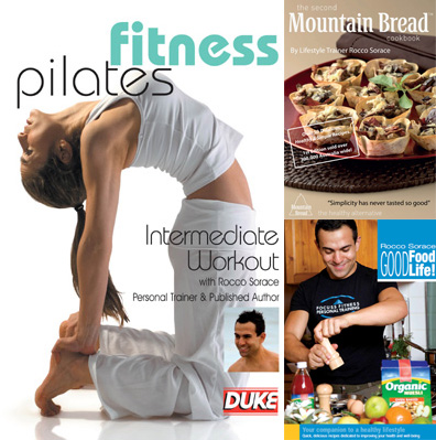 Pilates DVDs and cookbooks