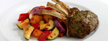Chilli, Garlic and Rosemary Lamb Racks with Spicy Vegetables