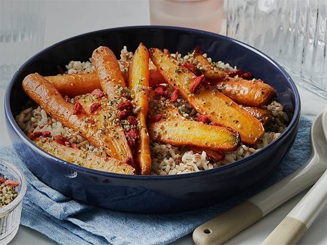 Roasted Coronation Carrot Salad over Wild Rice