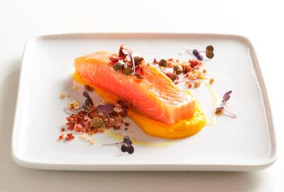 Confit of Salmon with Chorizo Crumbs