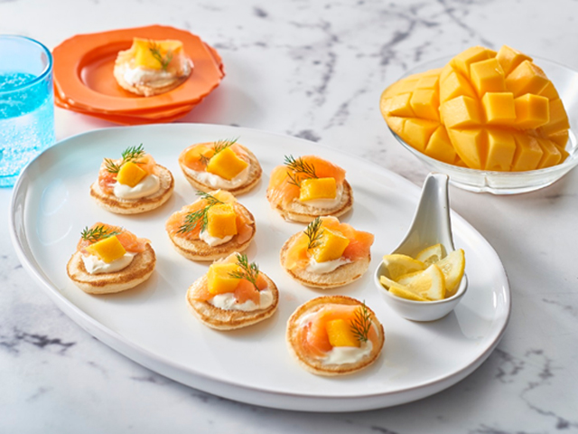 Smoked Salmon and Mango Blinis