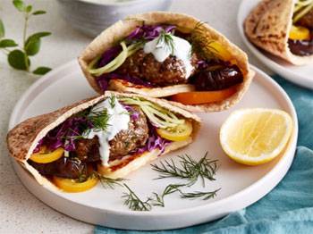 Spiced Lamb Pita Pockets with Charred Eggplant and Fresh Herbs