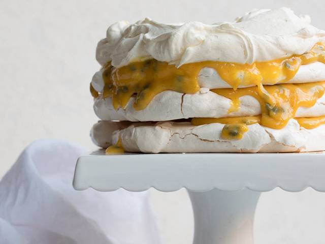 Meringue Stack with Passionfruit Curd