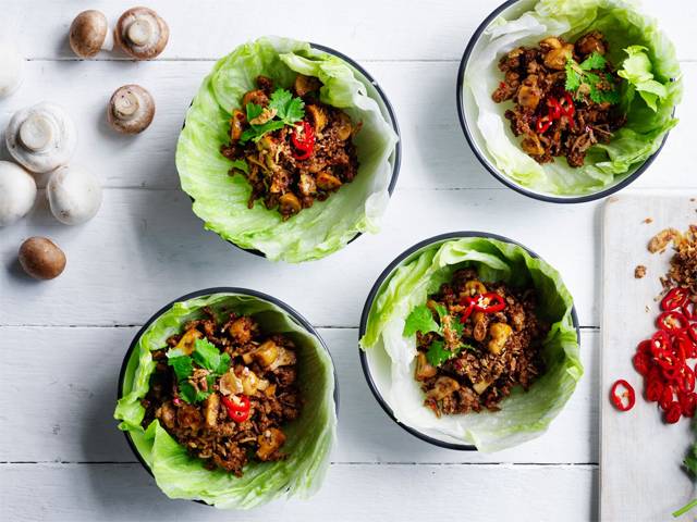 Sticky Mushroom and Pork San Choy Bao