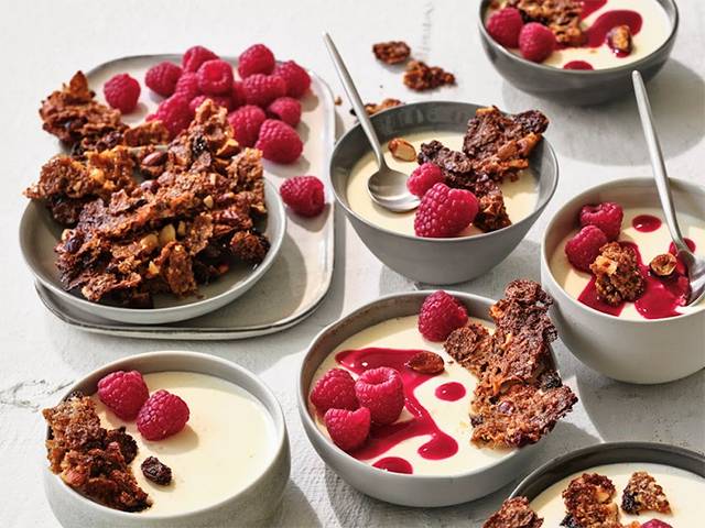 Almond and Yoghurt Blancmange with Kellogg's Sultana Bran Brittle