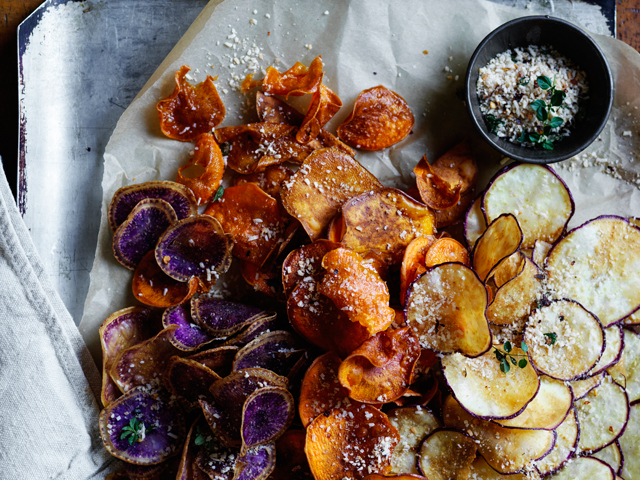 Sweet Potato Crisps with Chili Coconut Salt