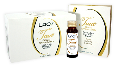 The Taut Gold Standard Collagen Infusion Mask and Orange Drink