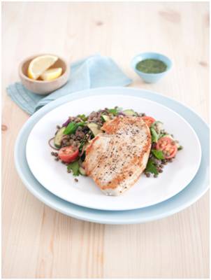 Turkey Breast Steak with Warm Lentil and Tomato Salad