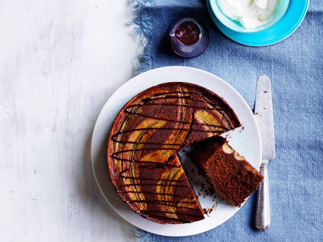 Delicious Upside Down Banana Chocolate Cake