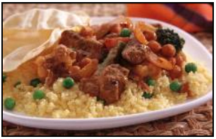 Beef and Vegetable Curry with Orange Couscous and Pappadams