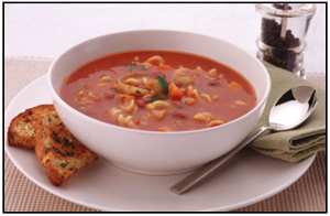 Vegetable, Barley and Pasta Soup with Soy and Linseed Toast