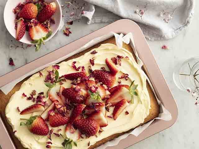 White Chocolate Blondie with Strawberries