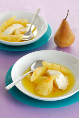 White Wine Poached Pears & Baked Ricotta