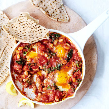 Shakshuka with White Beans and Kale