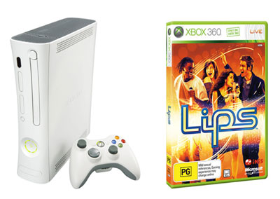 Xbox 360 Arcade console & LIPS Game