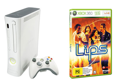 Xbox 360 Arcade console & LIPS Game