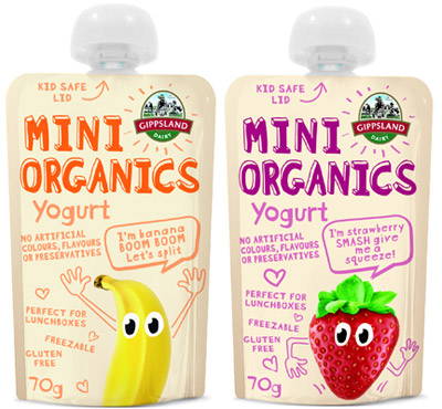 Gippsland Dairy's Mini Organics Yogurt Pouches